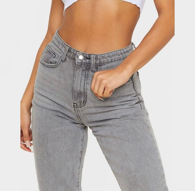 Light ⁨⁨موم جينز رصاصي فاتح gray mom jeans⁩⁩