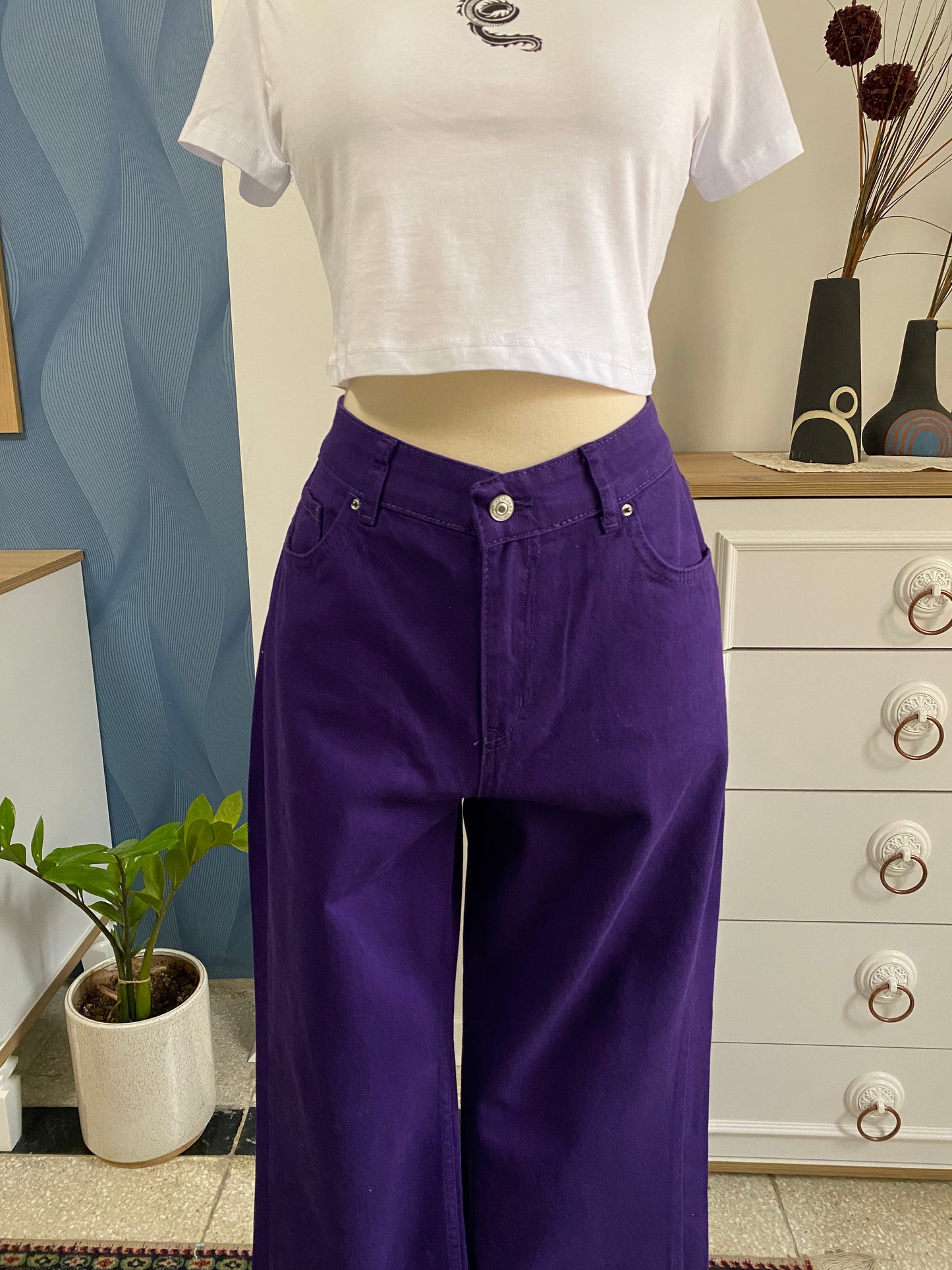 ⁨⁨⁨Wide leg dark purple cut jeans - 102  جينز عريض بنفسجي غامق ⁩⁩⁩⁩