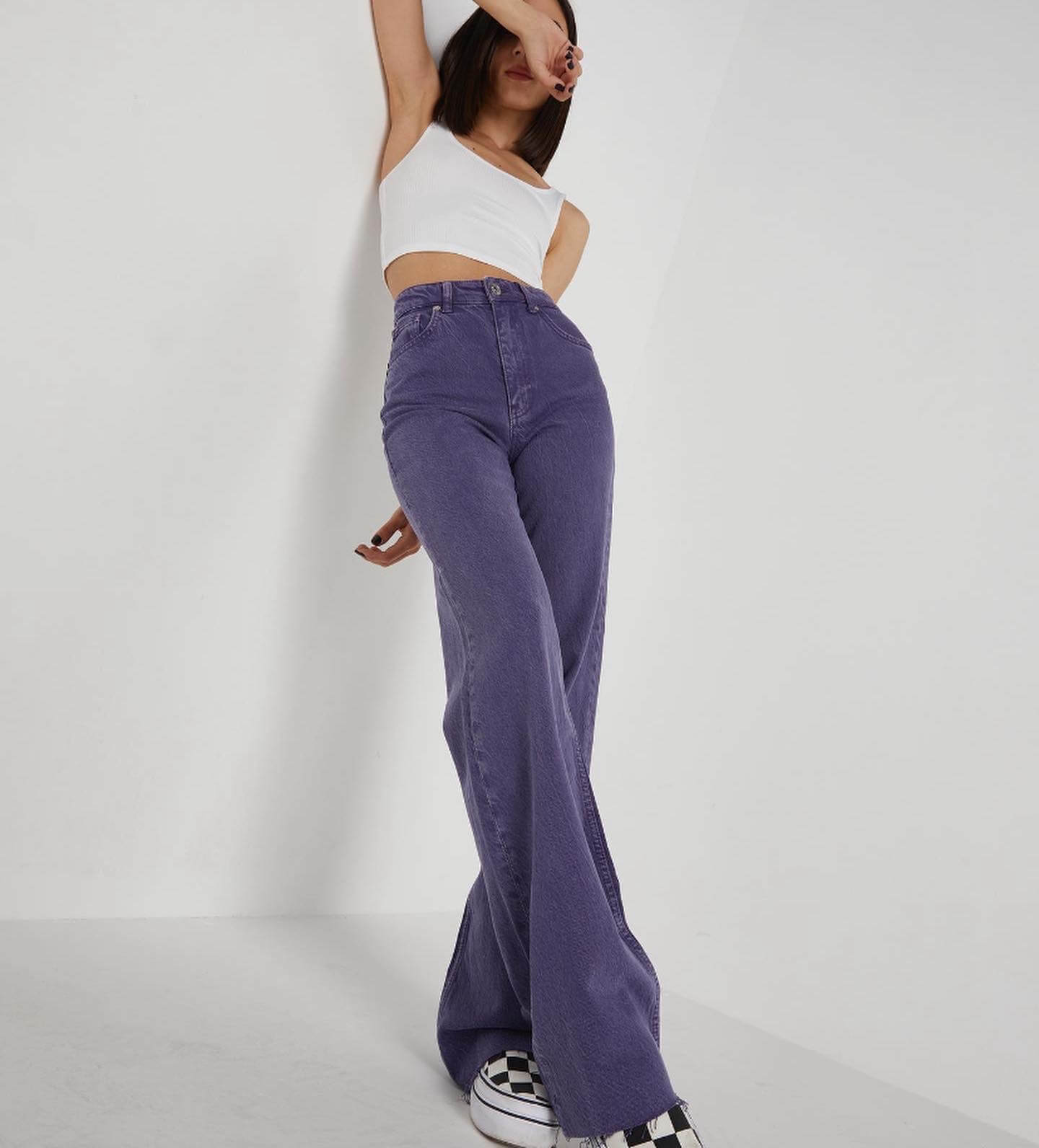 ⁨⁨⁨Wide leg light purple cut jeans - 102 جينز عريض بنفسجي فاتح⁩⁩⁩