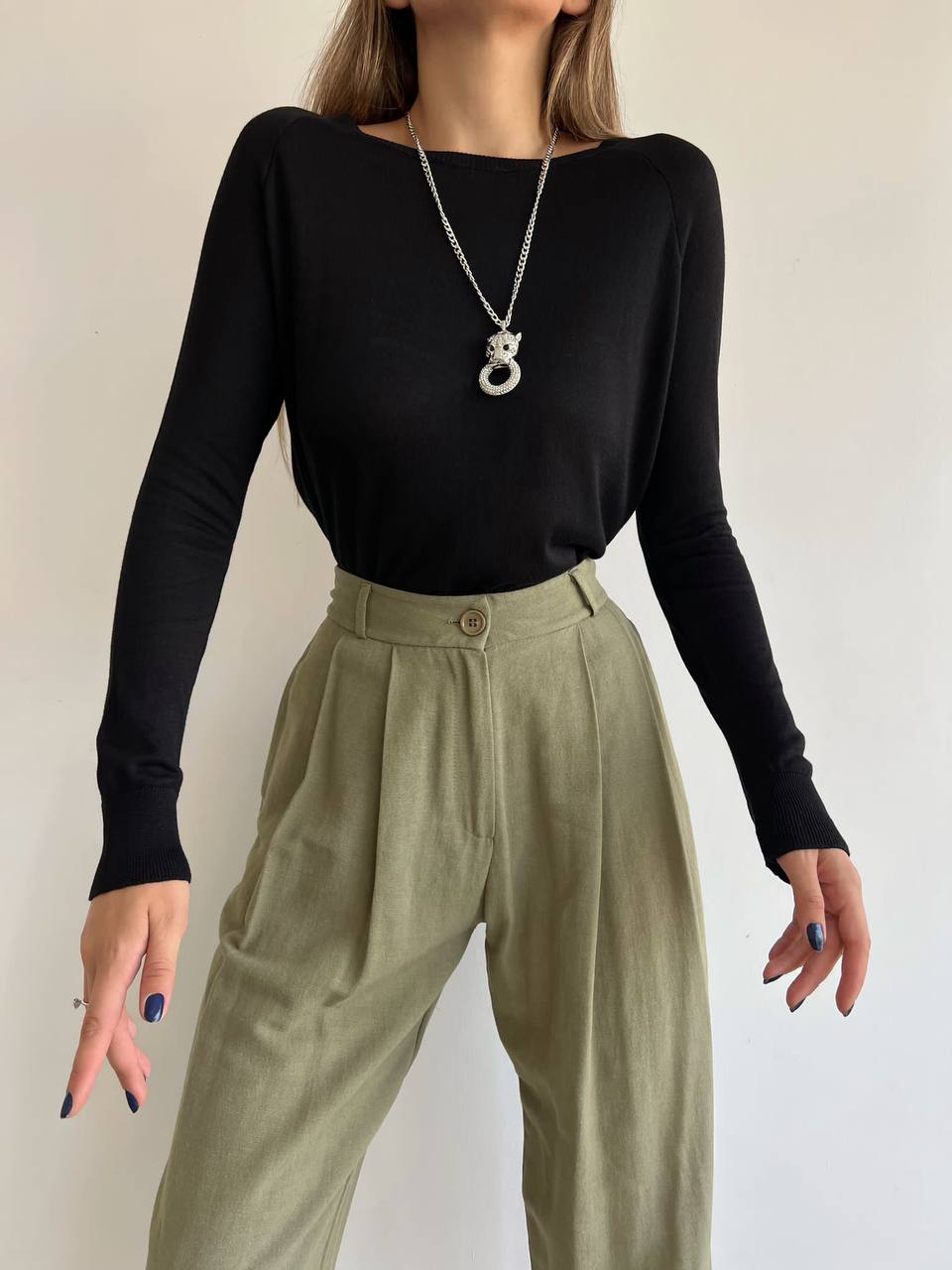 ⁨توب اسود اكمام طويله long sleeve top black 1001⁩