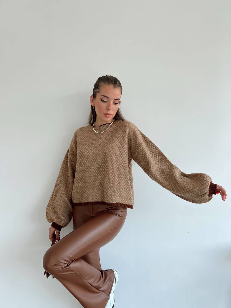 ⁨Wool brown Sweater سويتر جوزي صوف   1004