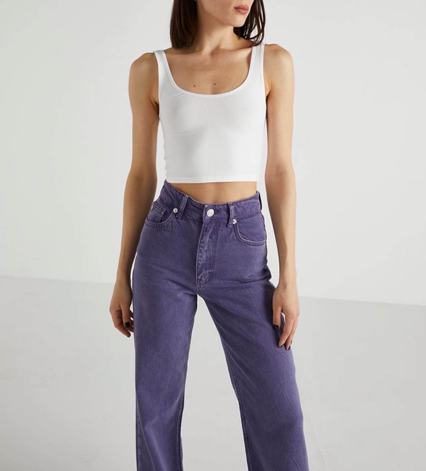 ⁨⁨⁨Wide leg light purple cut jeans - 102 جينز عريض بنفسجي فاتح⁩⁩⁩