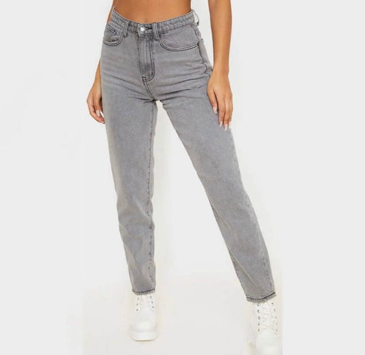 Light ⁨⁨موم جينز رصاصي فاتح gray mom jeans⁩⁩