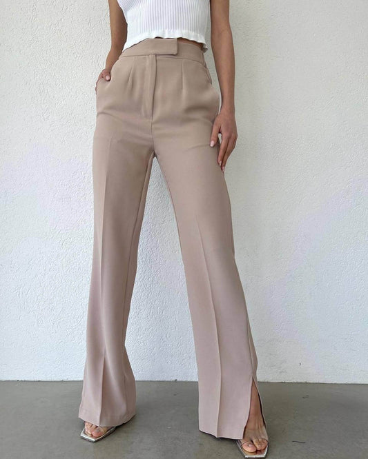 ⁨⁨⁨بنطرون قماش بيجي مع چاكات  112_   Beige pants⁩⁩⁩ C3