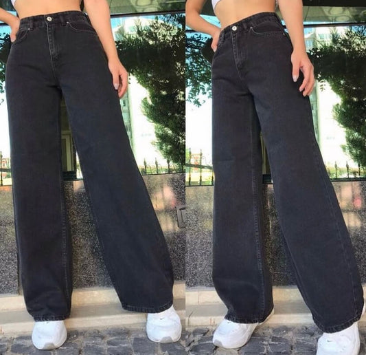 Wide leg washed black jeans-  جينز عريض اسود كاشف 101