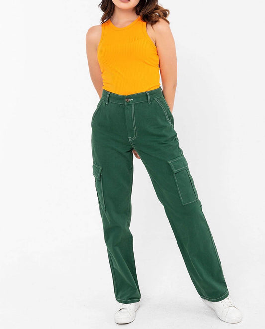 بنطرون جينز اخضر مع جيوب جانبيه green pants ⁩