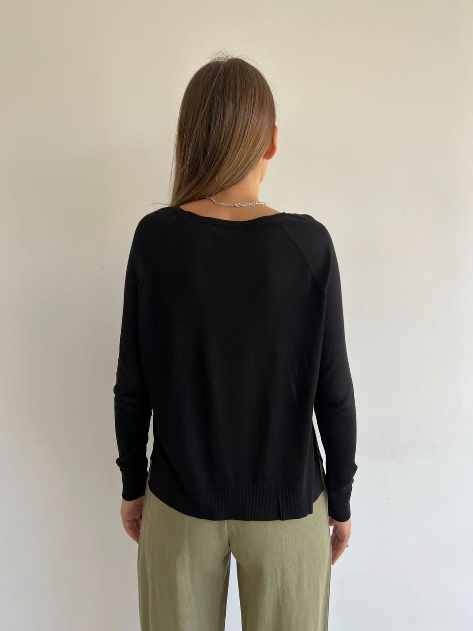 ⁨توب اسود اكمام طويله long sleeve top black 1001⁩