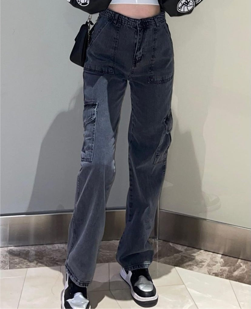 ⁨⁨⁨⁨⁨115 بنطرون كارجو رصاصي غامق مع جيوب جانبيه dark grey pants⁩⁩⁩