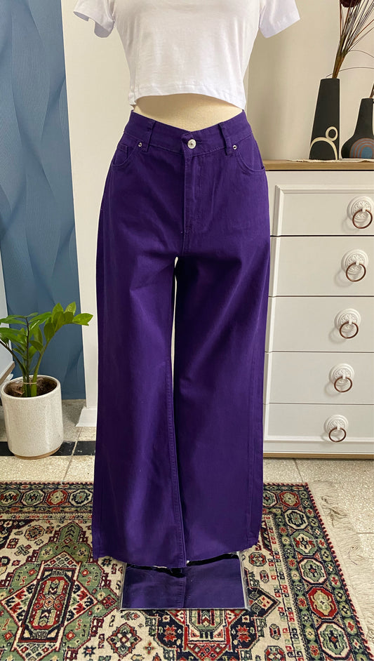 ⁨⁨⁨Wide leg dark purple cut jeans - 102  جينز عريض بنفسجي غامق ⁩⁩⁩⁩