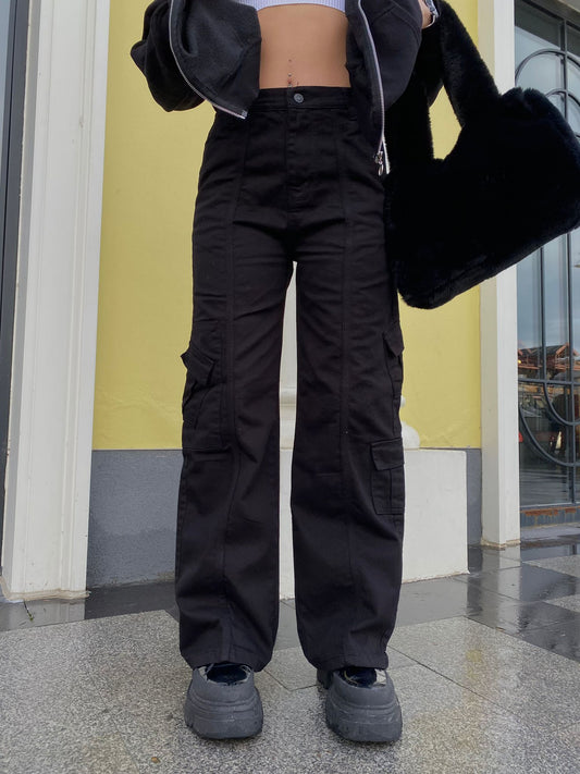 ⁨⁨⁨⁨ بنطرون كي تو واي كار⁩⁩جو اسود 121 -black y2k cargo pants⁩⁩